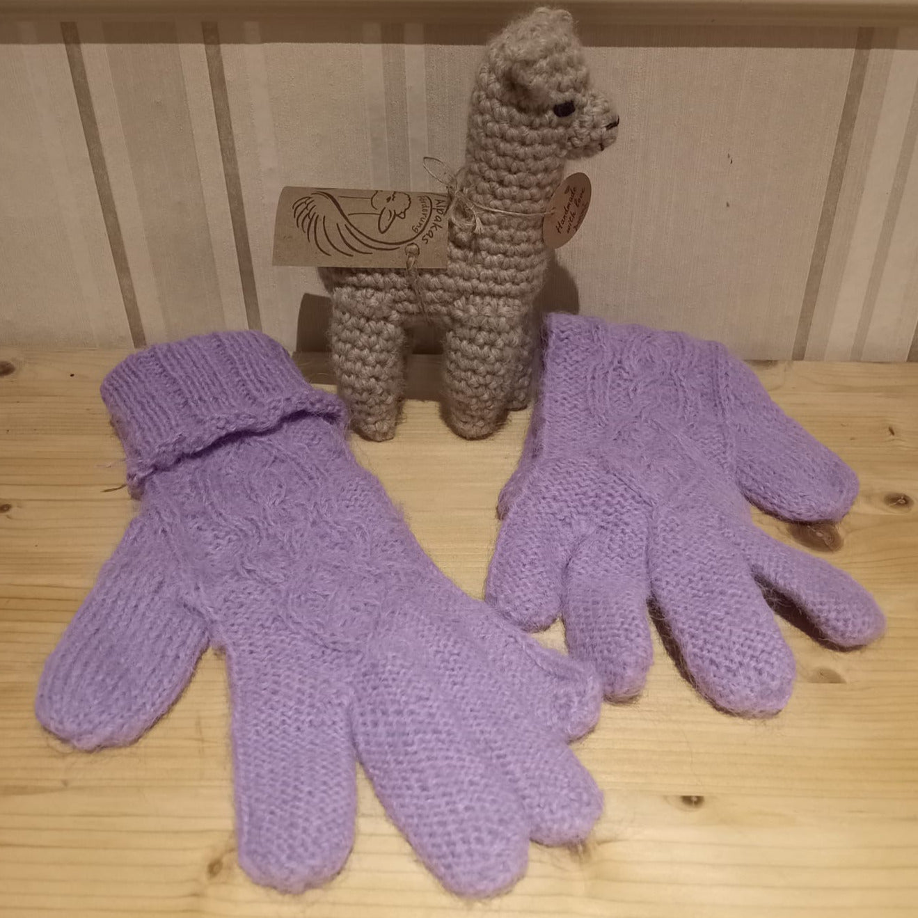 Fingerhandschuh lila handgestrickt