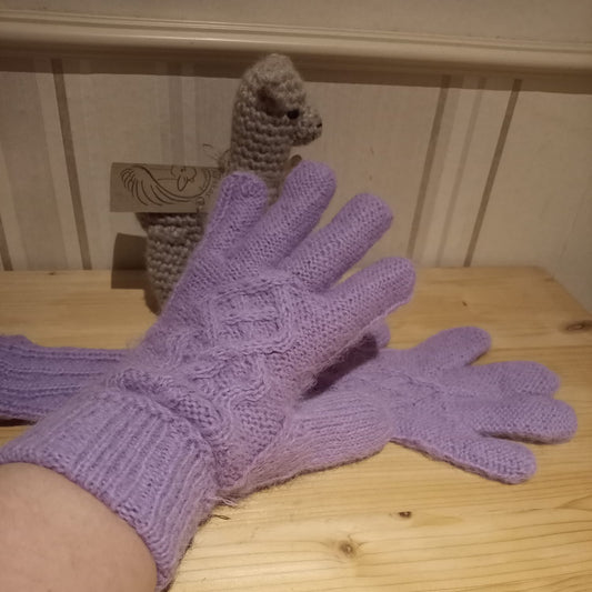 Fingerhandschuh lila handgestrickt