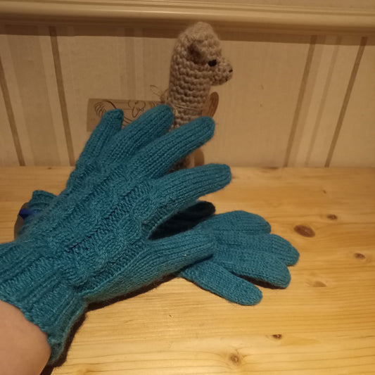 Fingerhandschuh türkis handgestrickt