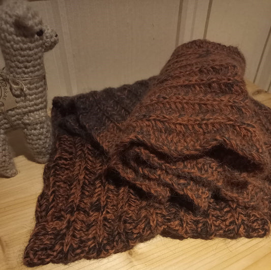 Schal grau/braun handgestrickt
