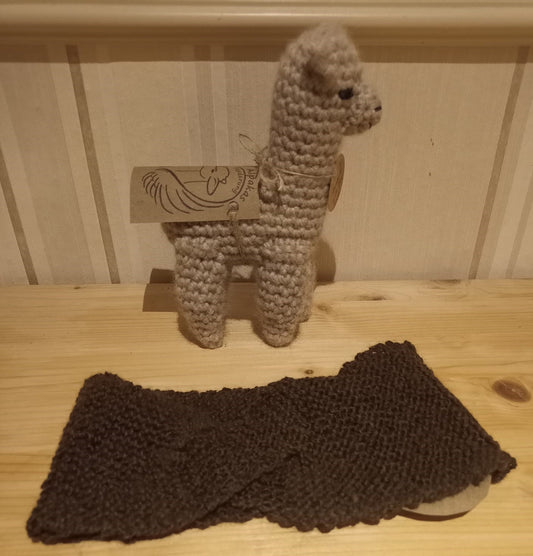 Stirnband braun handgesponnen und gestrickt